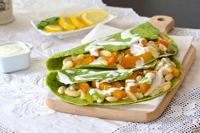 Palacinke od kelja s grahom i muskatnom tikvom